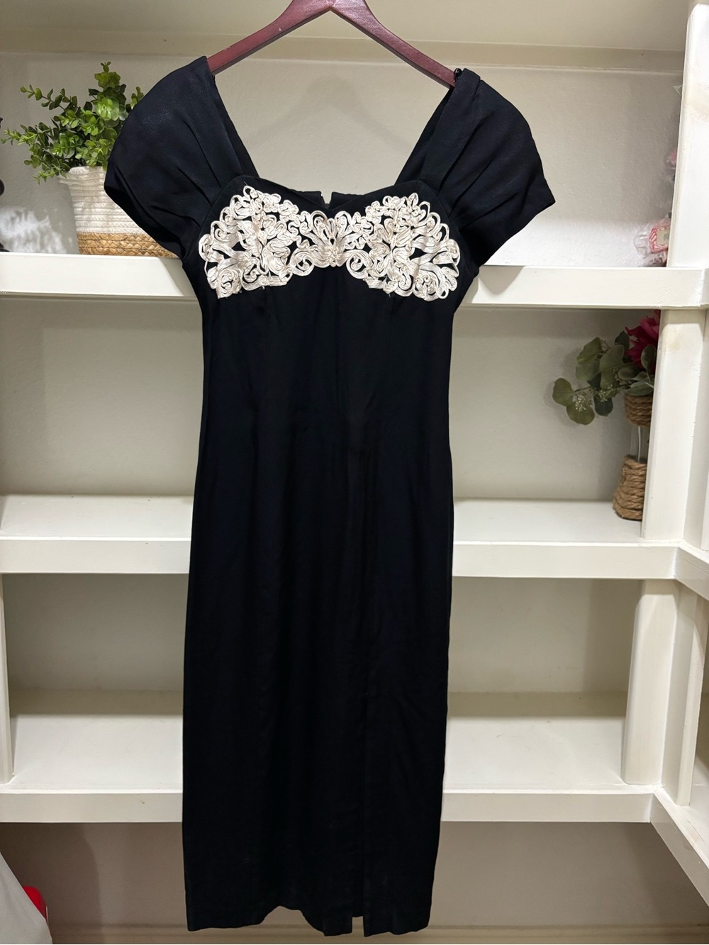 Black Dress with Ivory Applique Detail